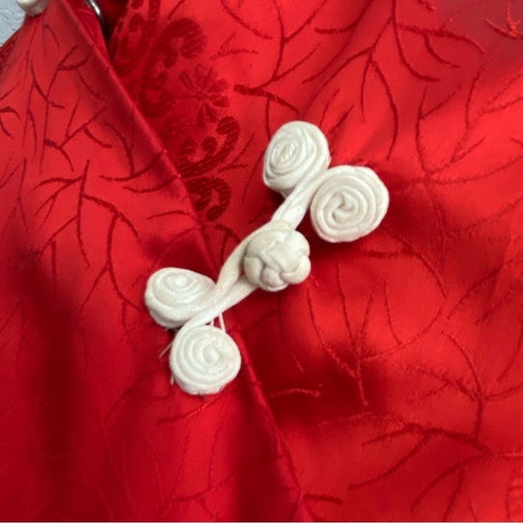 VINTAGE Cheongsam Qipao Mandarin Red Silky Dress - Picture 10 of 15